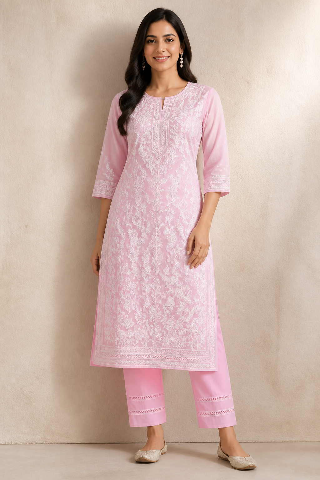 Powder Pink Chikankari Kurti Set with Dupatta