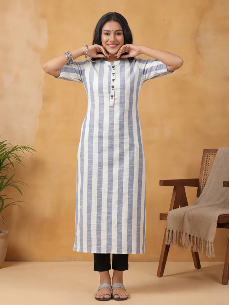 Indigo Stripe Pure Cotton Straight Kurti