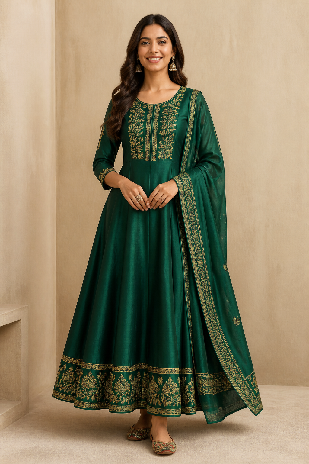 Emerald Zari Embroidered Anarkali Kurti Set