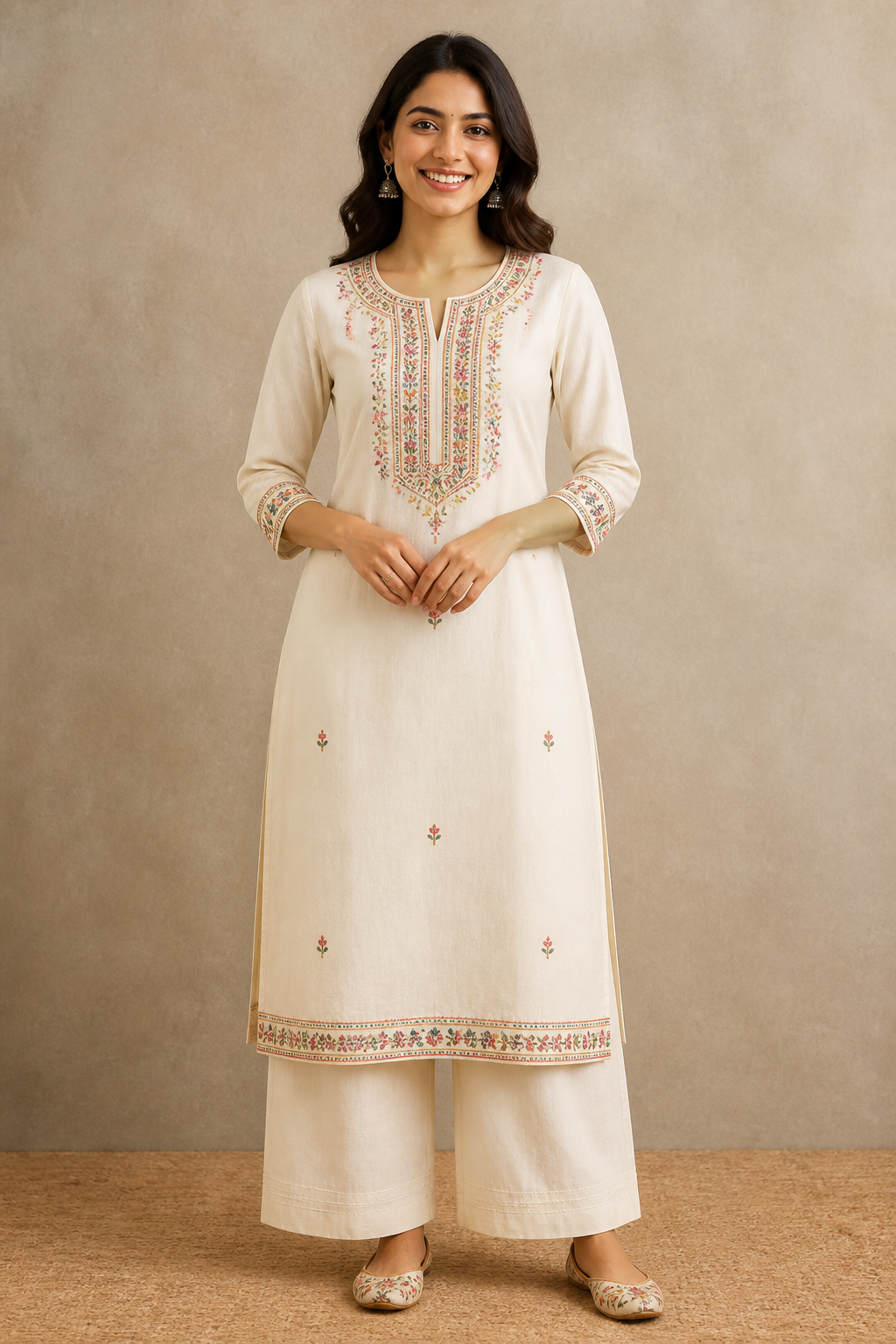 Ivory Multi-Thread Embroidered Kurti Set